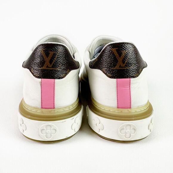LOUIS VUITTON White Pink Time Out Sneakers Size 39 Lace Up LV Logo Low Top - Picture 11 of 16